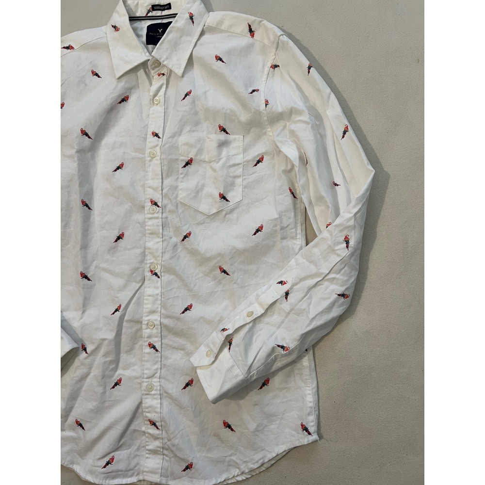 American Eagle Outfitters Mens Bird Print Button Down Shirt White Size M - Picture 5 of 14